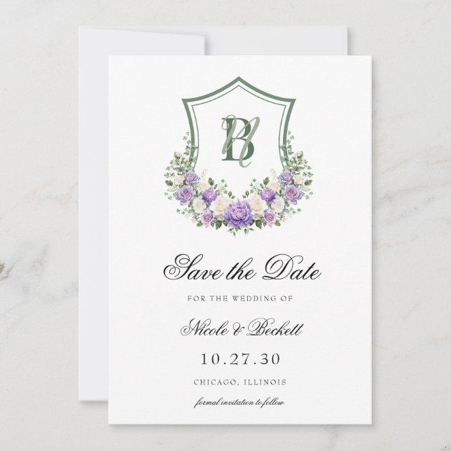 Save The Date Couronne florale blanche violette Couronne mariage (Devant)