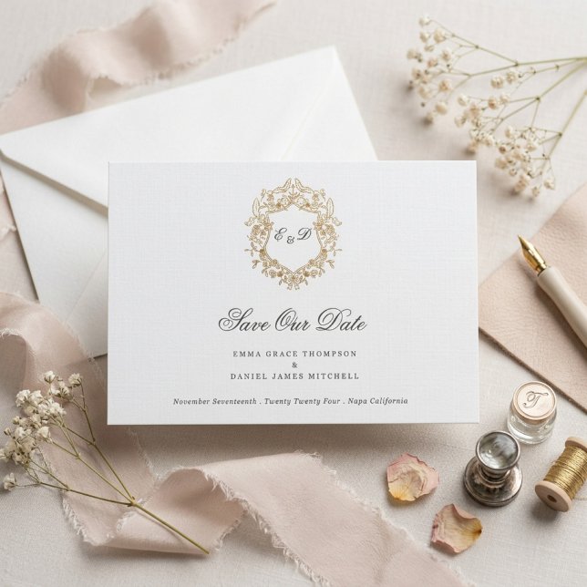 Save The Date Couronne florale classique Monogramme Mariage (Créateur téléchargé)