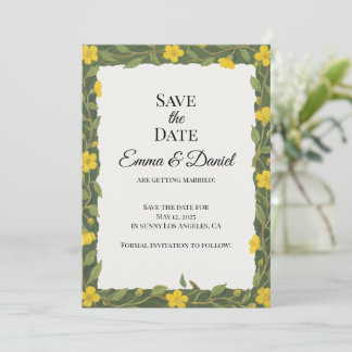 Save The Date Couronne florale de fleurs sauvages jaune vert élé