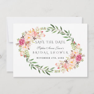 Save The Date Couronne florale de mariage à l'aquarelle rose