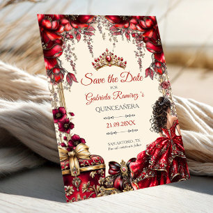 Save The Date Couronne florale de Quinceañera en Crème et Rouge
