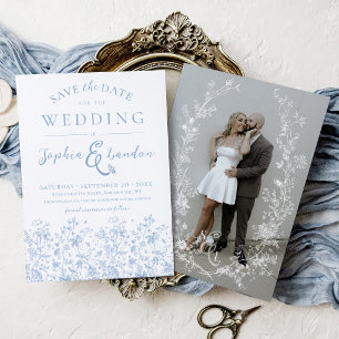 Save The Date Couronne florale vintage bleue et blanche pour mar
