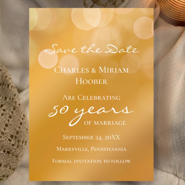 Save The Date Coutume Golden 50e anniversaire de Mariage (Customize this template to create a beautiful golden save the date 50th anniversary party card

)