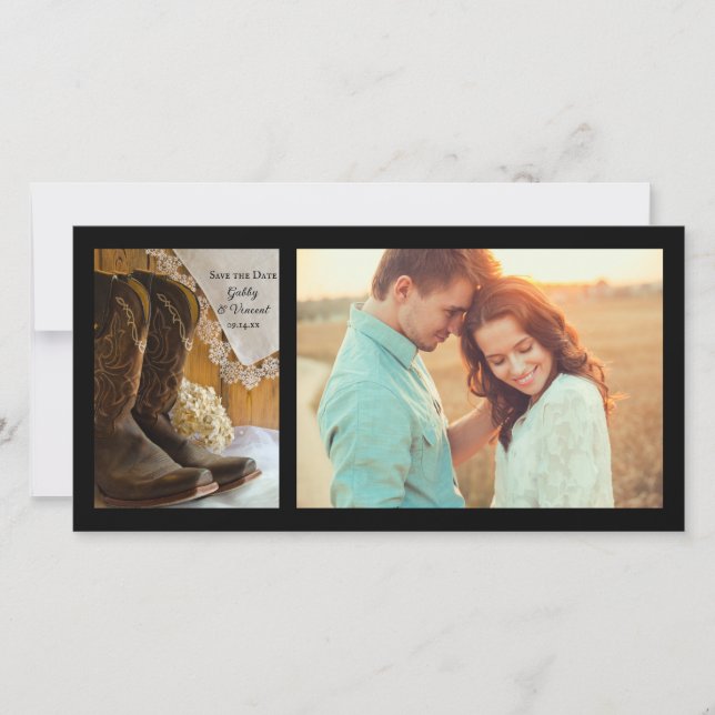 Save The Date Cowboy Boots Lace Western Wedding Enregistrer la d (Devant)