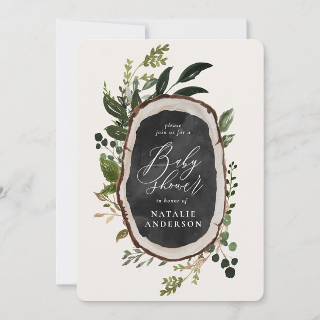 Save The Date Craie rustique + tranche de bois baby shower invit (Devant)