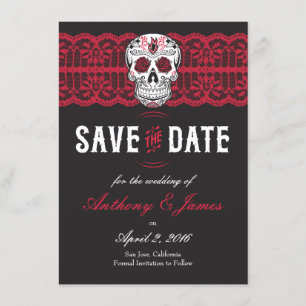 Save The Date Crâne à sucre en dentelle rouge Enregistrer les da