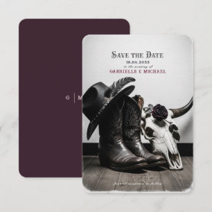 Save The Date Crâne de Cowboy Occidental Foncé et Sombre Rose de