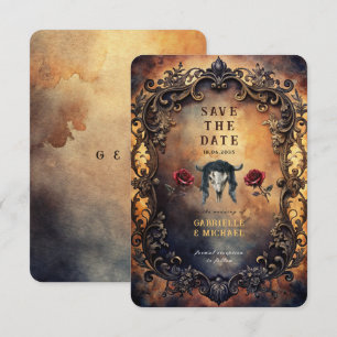 Save The Date Crâne de taureau gothique western sombre et roses 