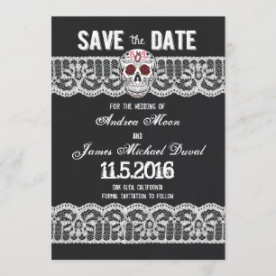 Save The Date Crâne et dentelle en tableau rouge 5" x 7" Enregis