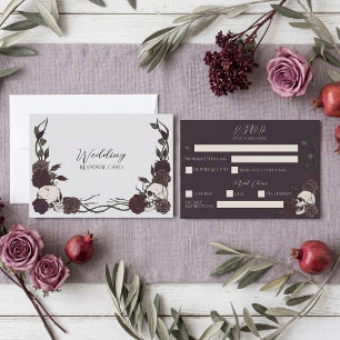 Save The Date Crâne Fleurs Sombres Gris Argent RSVP Mariage