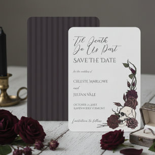 Save The Date Crâne Floral Gothique 'Jusqu'à ce que la Mort Sauv