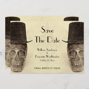Save The Date Crâne Gay M. Et M. Vintage Retro Sepia Mariage