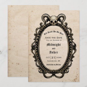 Save The Date Crâne gothique Jusqu'à la mort Do Us Part Antique