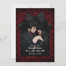 Crâne Rouge Damassé Nœud Noir Goth Mariage