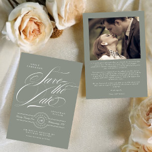 Save The Date Cravate noire classique Gris Vert Calligraphie