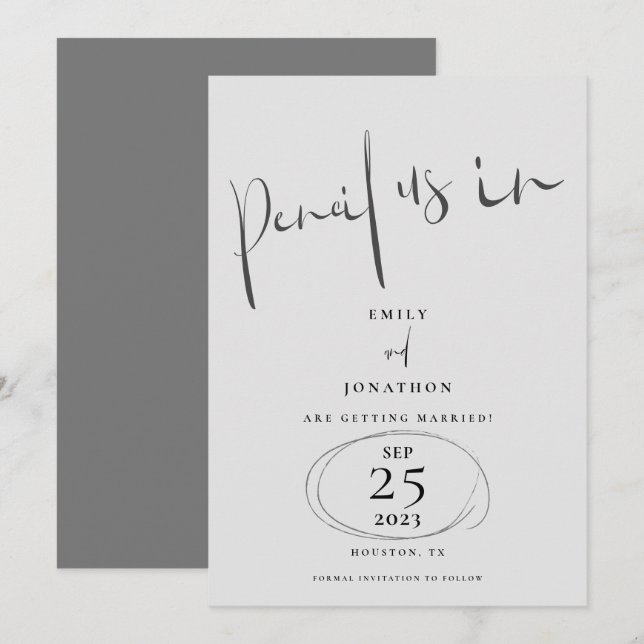 Save The Date Crayon Minimal Nous Dans Script Gris Élégant (Devant / Derrière)