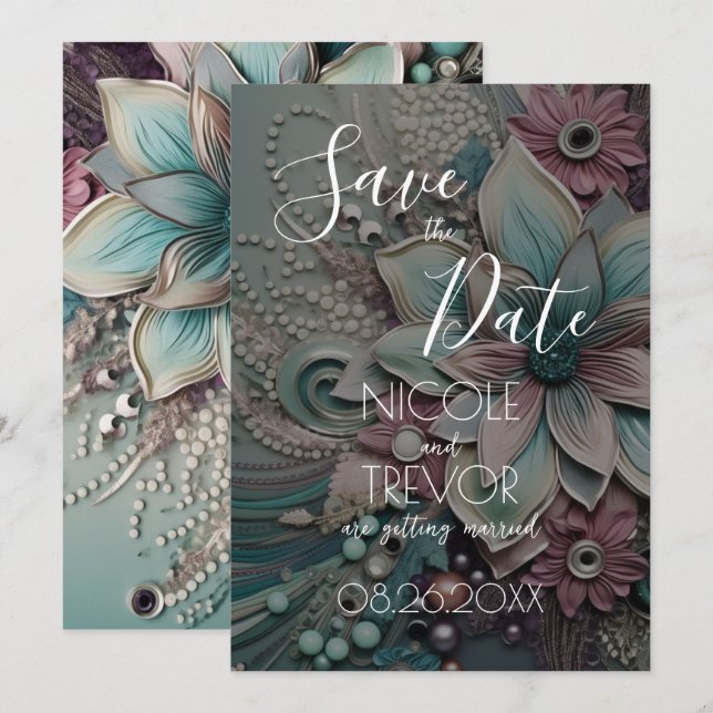 Save The Date Créez votre propre - Fleurs de papier chic Shabby  (Devant / Derrière)