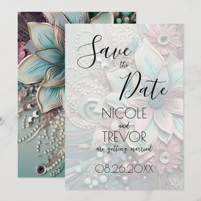 Save The Date Créez votre propre - Fleurs de papier chic Shabby  (Devant / Derrière)