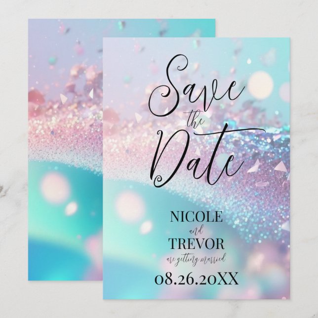 Save The Date Créez votre propre image personnalisée rose et cya (Devant / Derrière)