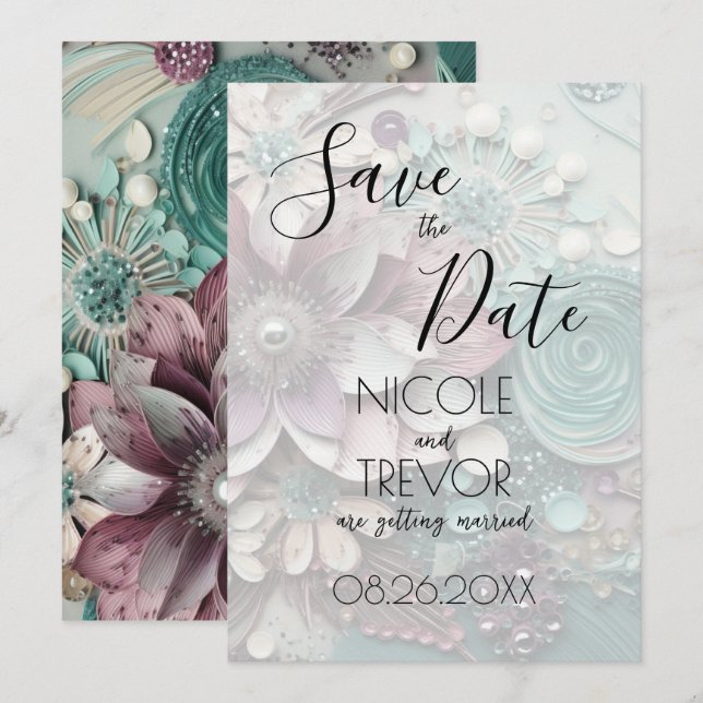 Save The Date Créez votre propre - Jolies Fleurs de papier chic  (Devant / Derrière)