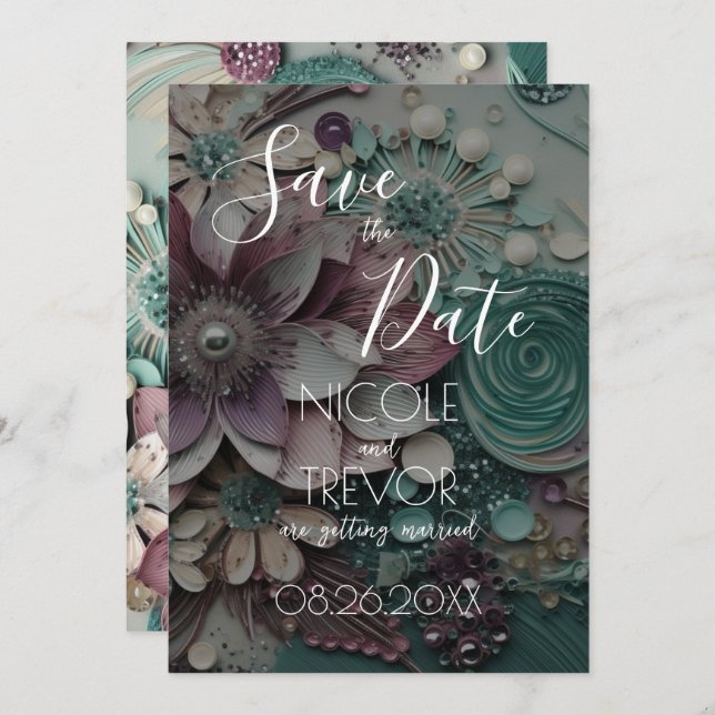 Save The Date Créez votre propre - Jolies Fleurs de papier chic  (Devant / Derrière)