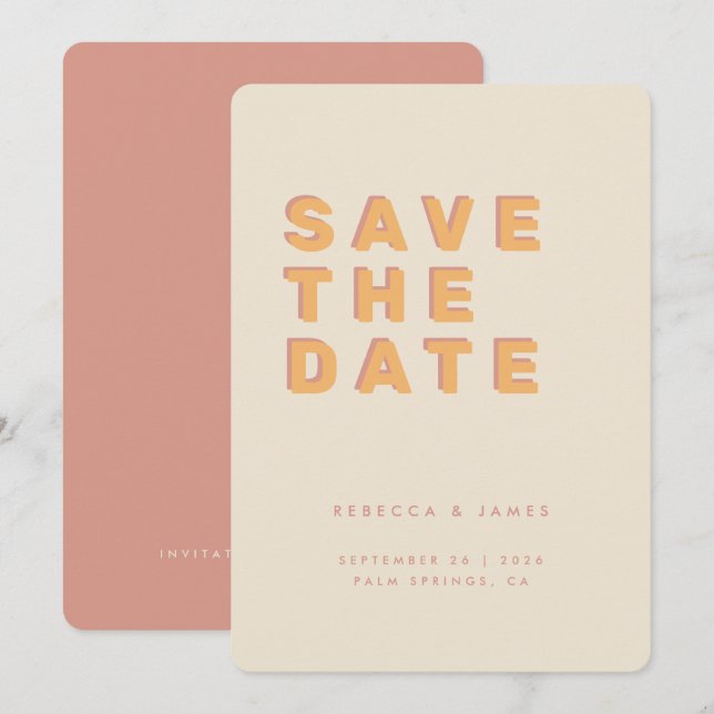 Save The Date Crème broussailleuse les années 70 Mariage rétro V (Devant / Derrière)