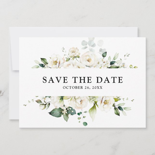 Save The Date Crème d'ivoire blanc Rose Floral Botanique Mariage (Devant)