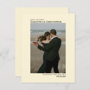 Save The Date Crème d'ivoire Vertical Photo Minimaliste Mariage