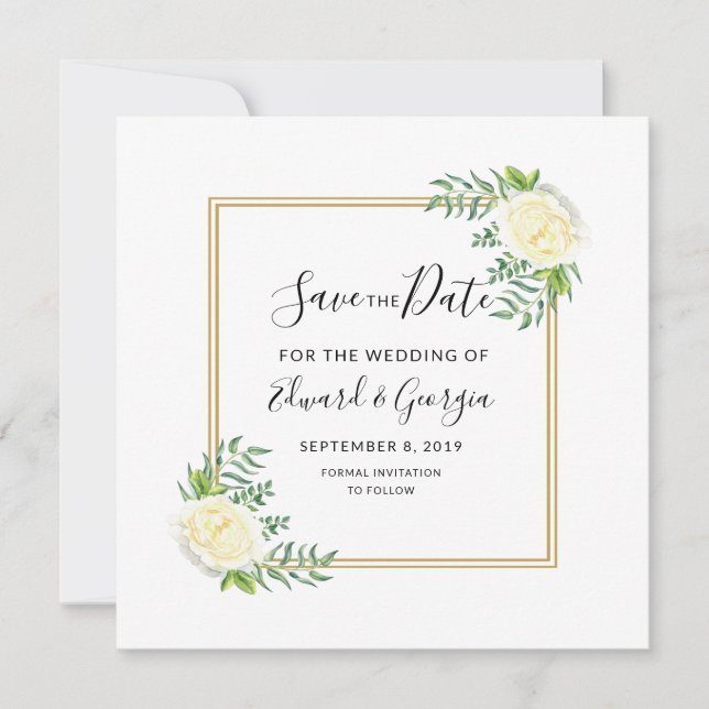 Save The Date crème or floral enregistrer la date mariage invite (Devant)