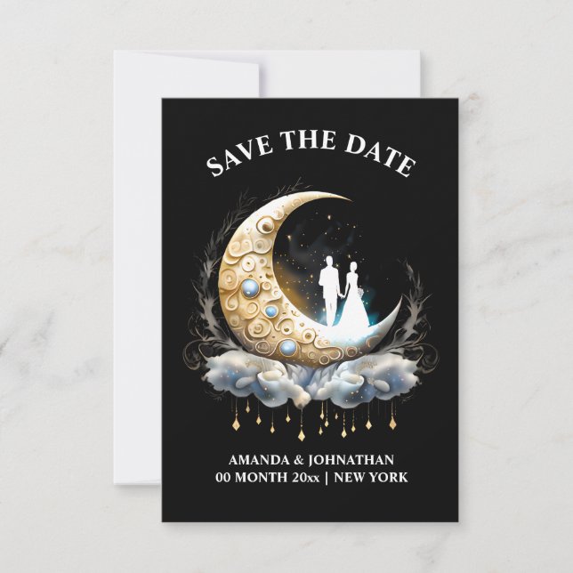 Save The Date Crescent Lune mariée silhouette celestique (Devant)