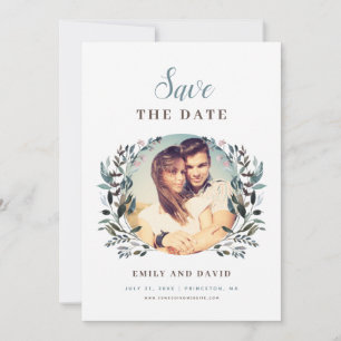 Save The Date Crest jardin   Photo florale Mariage bleu blanc