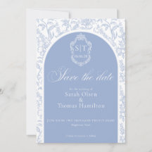 Crest Monogram Blue Chinoiserie Floral Script