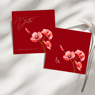 Save The Date Crimson Red Poppy Fleur sauvage Mariage Enregistre