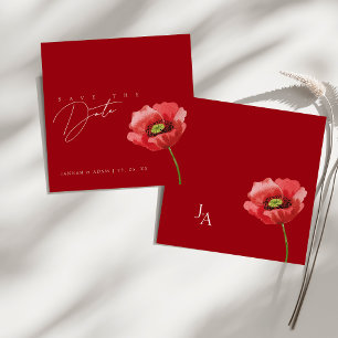Save The Date Crimson Red Poppy Monogramme Mariage Enregistrer L