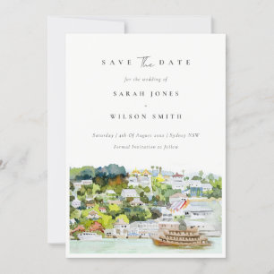 Save The Date Croisière Fluviale Élégante Paysage Rural Aquarell