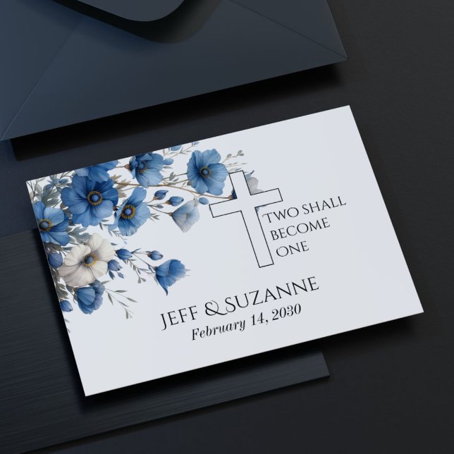 Save The Date Croix Florale Bleue Deux deviennent un Mariage (Blue Floral Cross Two Become One Wedding Save The Date
)