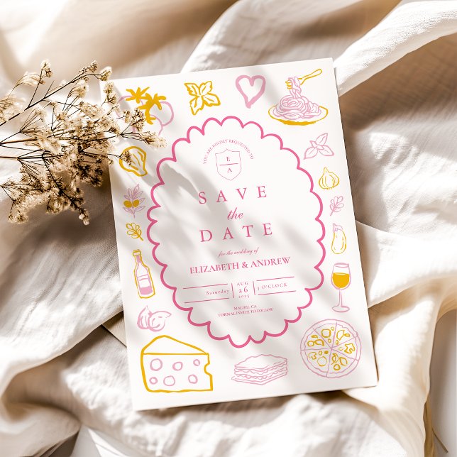 Save The Date Croquis de Mariage alimentaire italien rose (Créateur téléchargé)