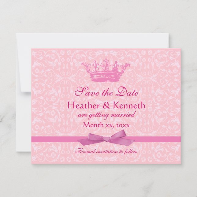 Save the Date Crown Pink Invitation (Front)