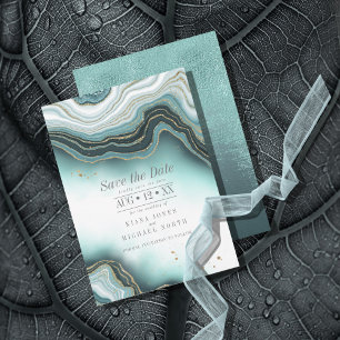 Save The Date Crystal Agate Mariage Turquoise ID825