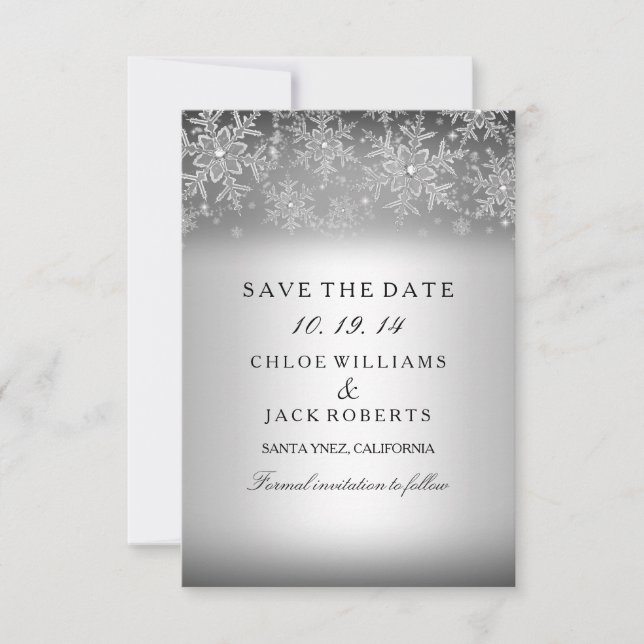 Save The Date Crystal Snowflake Silver Winter Enregistrer La Dat (Devant)