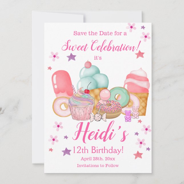 Save The Date Cupcake sucré, Crème glacée Anniversaire, N'Import (Devant)