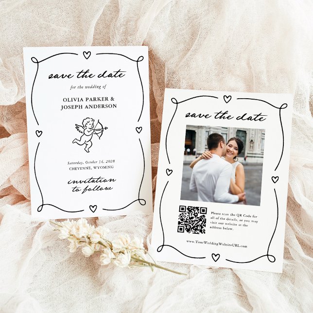 Save The Date Cupidon Fantaisiste | Photo et Code QR Romantique (Créateur téléchargé)