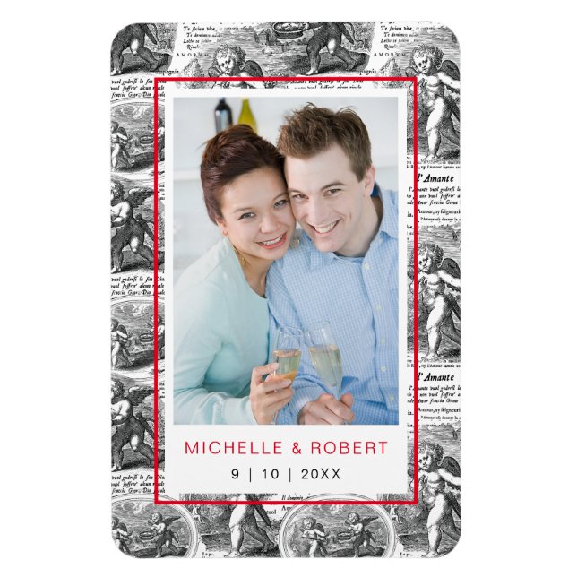Save the Date Cupids with Photo of Couple Magnet (Vertical)