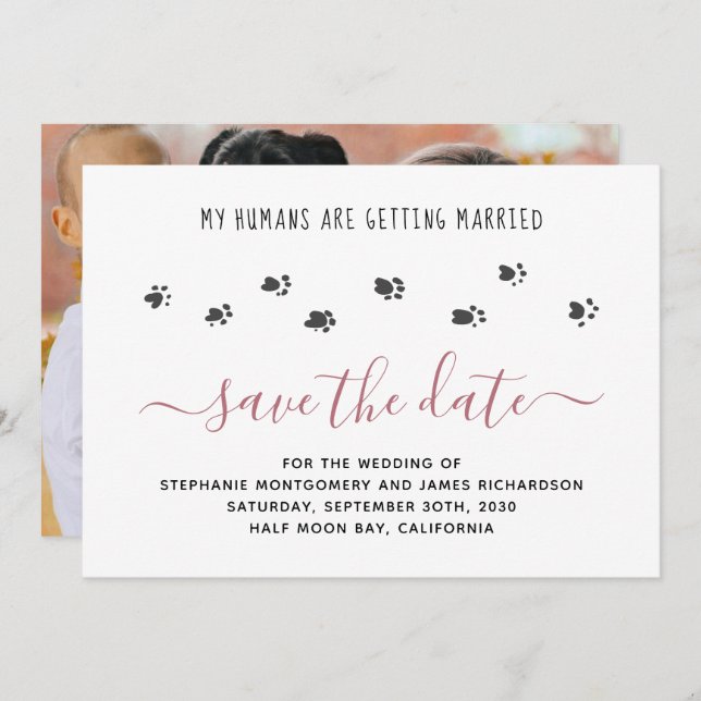 Save The Date Custom My Humains Getting Married Pet Photo Mariag (Devant / Derrière)