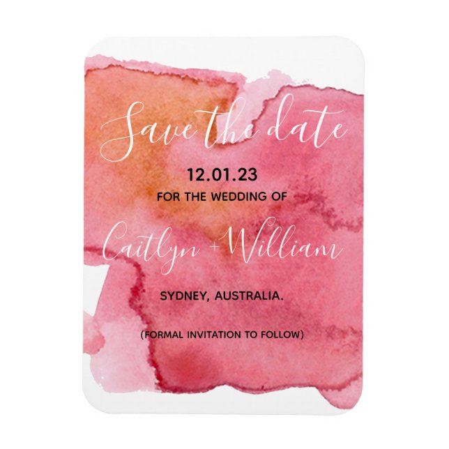 Save The Date Custom Names Watercolour Pink Boho M Magnet (Vertical)
