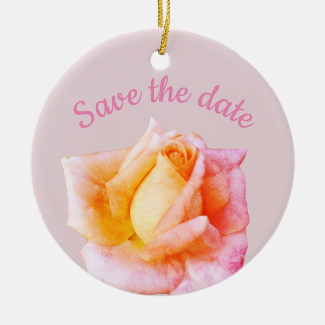 Save the date custom pink roses ceramic ornament (Front)