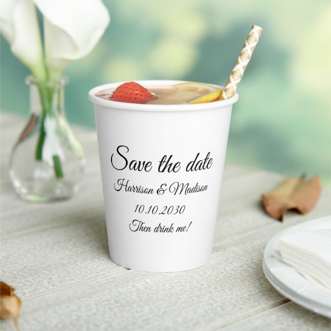 Save the Date custom script wedding announcement  Paper Cups (Insitu)