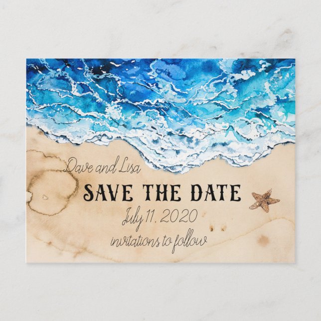 Save the Date customizable beach postcard (Front)