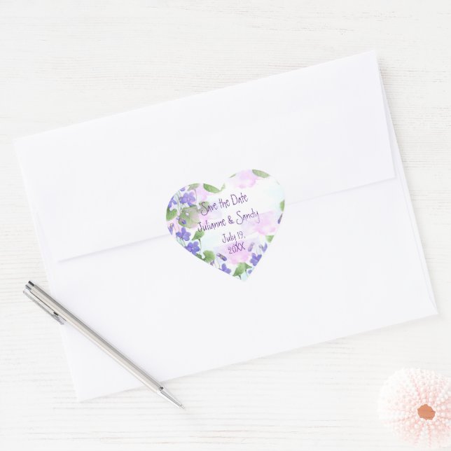Save the Date Customize Violet Flower  Heart Sticker (Envelope)