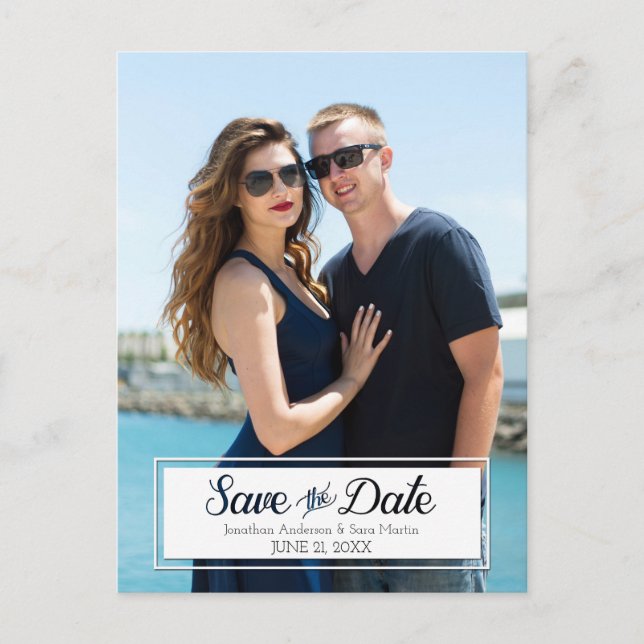 Save The Date Cut Out Text Vertical Photo Announcement Postcard (Front)